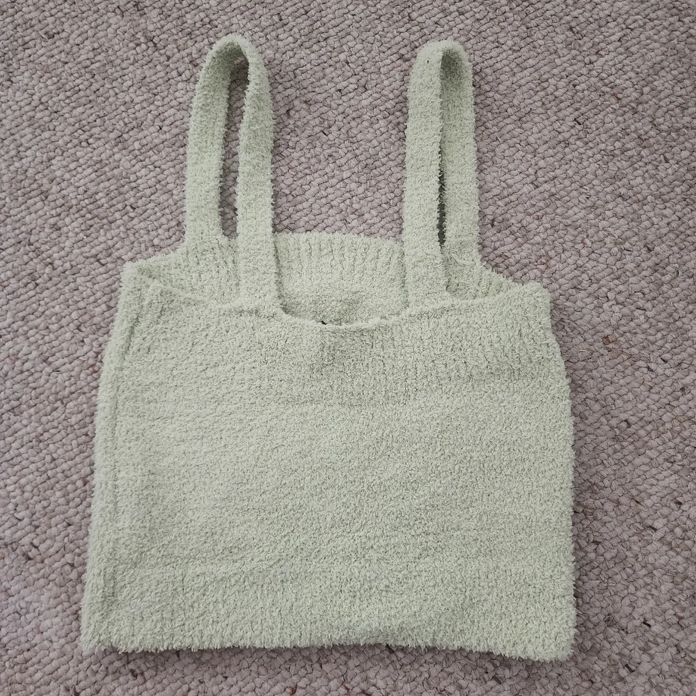 Forever 21 Spring Green Fuzzy Knit Cropped Cardigan & Cami Set
